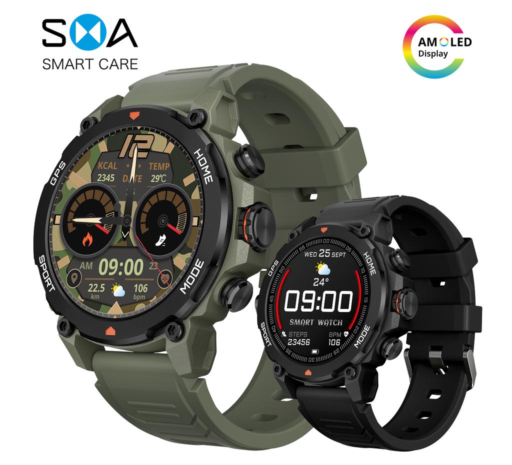 Sports Smart Watch Bluetooth Calling 5ATM Waterproof Compass Altimeter Barometer SOS Health Fitness Tracker