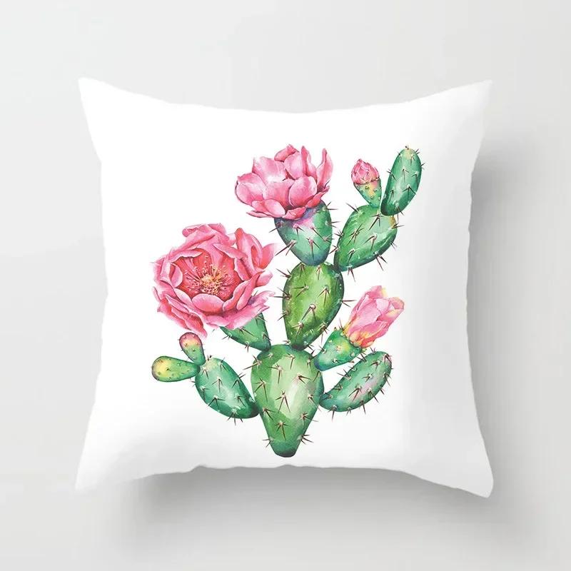 Tropical Cactus Summer Plants Pattern Double-sided Printed Pillow Cover Short Plush Suitable Living Sofas Throw Cushion Cover