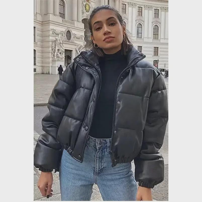 Women's Winter Fashion: European & American Short Thick Loose PU Leather Cotton Jacket