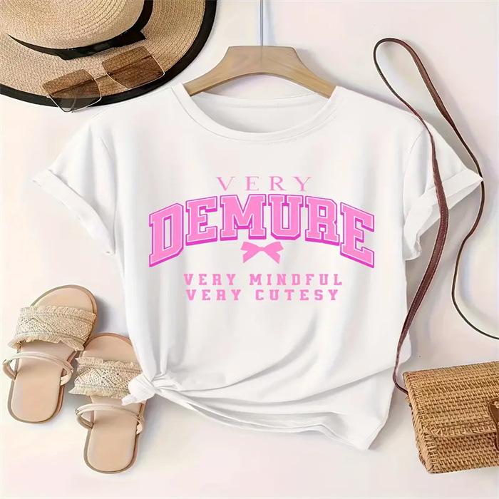 Letní top s kulatým výstřihem a potiskem Módní Ležérní Roztomilá dámská trička z čisté bavlny s krátkým rukávem