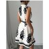 Cross-Border Western Style Summer New Lapel Single-Breasted Strap Waist Hugging Print Sleeveless Vest Dress Dress