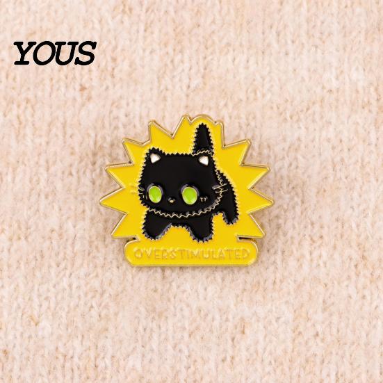 Anti-rust Brooch Pin Zinc Alloy Pin, Cartoon Black Cat Shape Lapel Baking Paint Wear-resistant Animal Badge with Stable Buckle Pins for Clothes