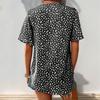 Women Leopard Print V Neck Short Sleeve Mid Length Casual Shirt