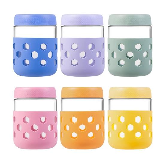 Glass Mason Jars with Silicone Sleeves 16 Oz Leak-Proof Meal Prep Jars Airtight BPA-Free Containers for Overnight Oats Yogurt Snacks