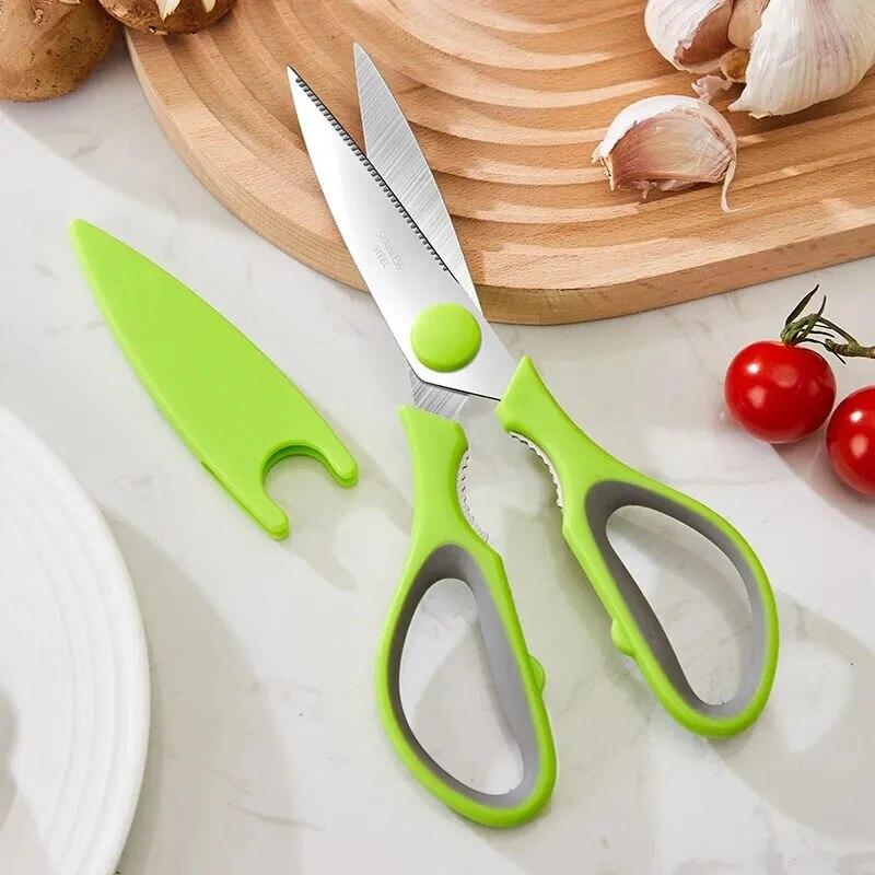 Stainless Steel Household Kitchen Scissors Dual Color Plastic Handle Multi Purpose Vegetable and Food Cutting Kitchen Tools