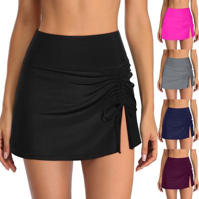 Hoher Taillen-Schwimmrock für Damen, Badeanzug, Rock mit Rüschen, Schlitz, Bikinihose für Damen, Sport-Yoga-Shorts, Rock, solide Badehose