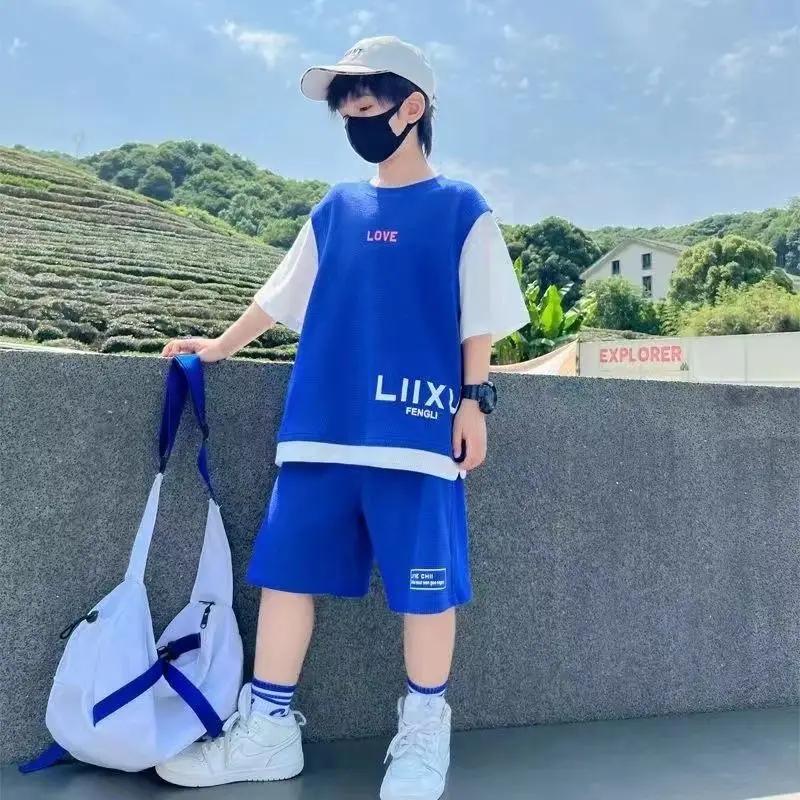 Boys' Summer Set, Children's Fashion Short Sleeved Shorts, Sports Set