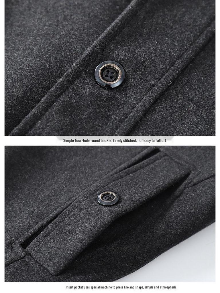 Men's Double Collar Woolen Coat for Autumn and Winter