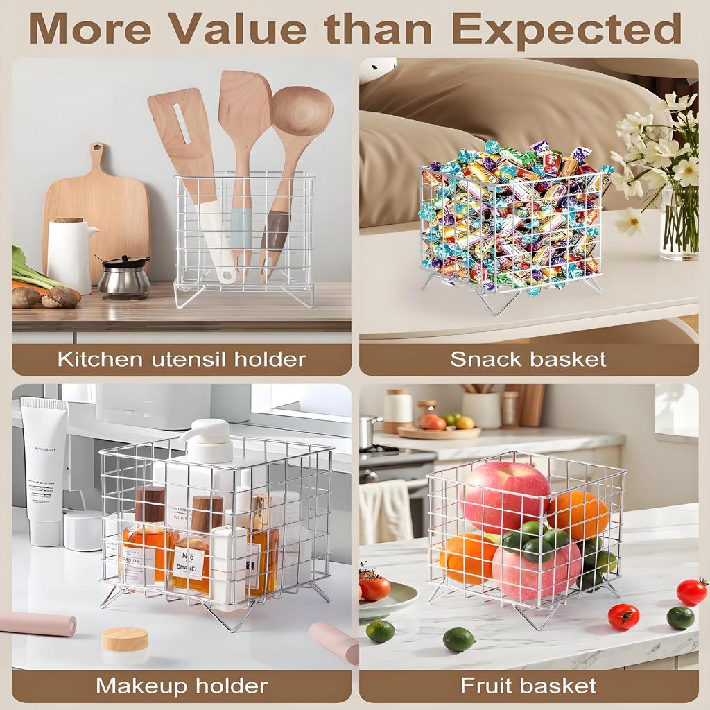 Large Capacity Cup Holder Organizer, Metal Coffee Pod Storage Basket for Kitchen Counter & Office - Space Saving Silver