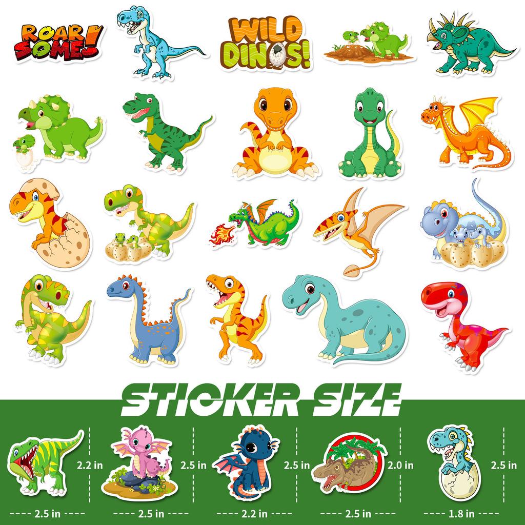 50 Cartoon Dinosaur Theme New Children's Stickers Water Cup Skateboard Waterproof Children's Toys Graffiti Stickers