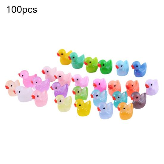 100Pcs Mini Duck Figurine Luminous Miniature Cartoon Yellow Duck Ornament DIY Microlandscape Fairy Garden Animal Resin Statue Decoration