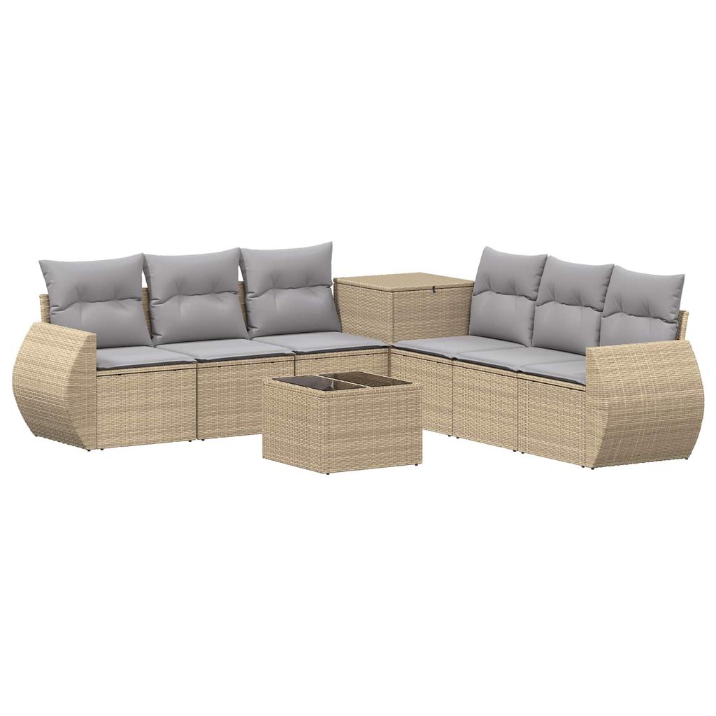Sofa Set 8 pcs Beige and Light Grey Poly Rattan and Steel