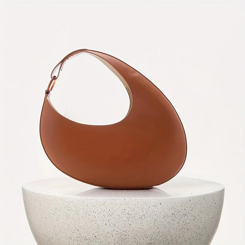 Niche Design Oval Shoulder Bag Minimalist Hobo Bag For Women Stylish Solid Color Handbag