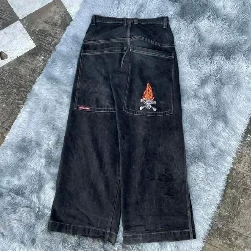 Blugi din Denim cu Imprimeu Grafic Hip Hop, Croială Largă, pentru Bărbați, Stil Y2K Harajuku, Pantaloni cu Picior Drept