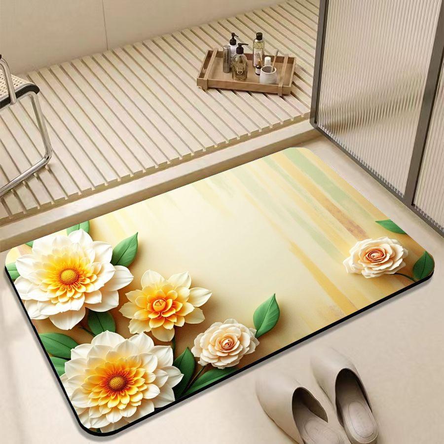 Fresh Green Bottom Daisy Bathroom Floor Mat Water Absorbent Quick Drying Anti slip Wear resistant Bathroom Carpet