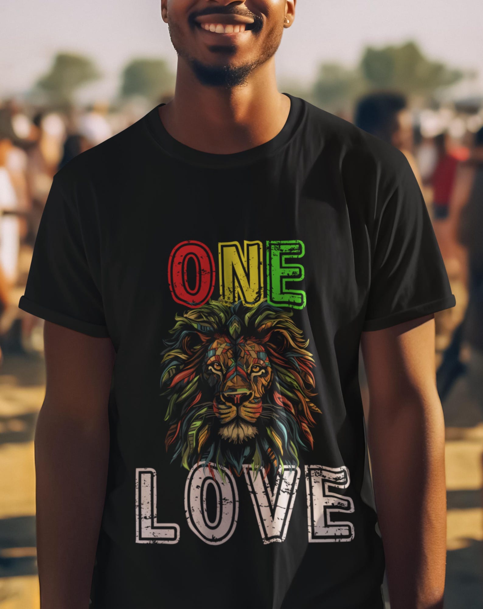 One Love Lion T-Shirt | Rasta Colors Reggae Tee M