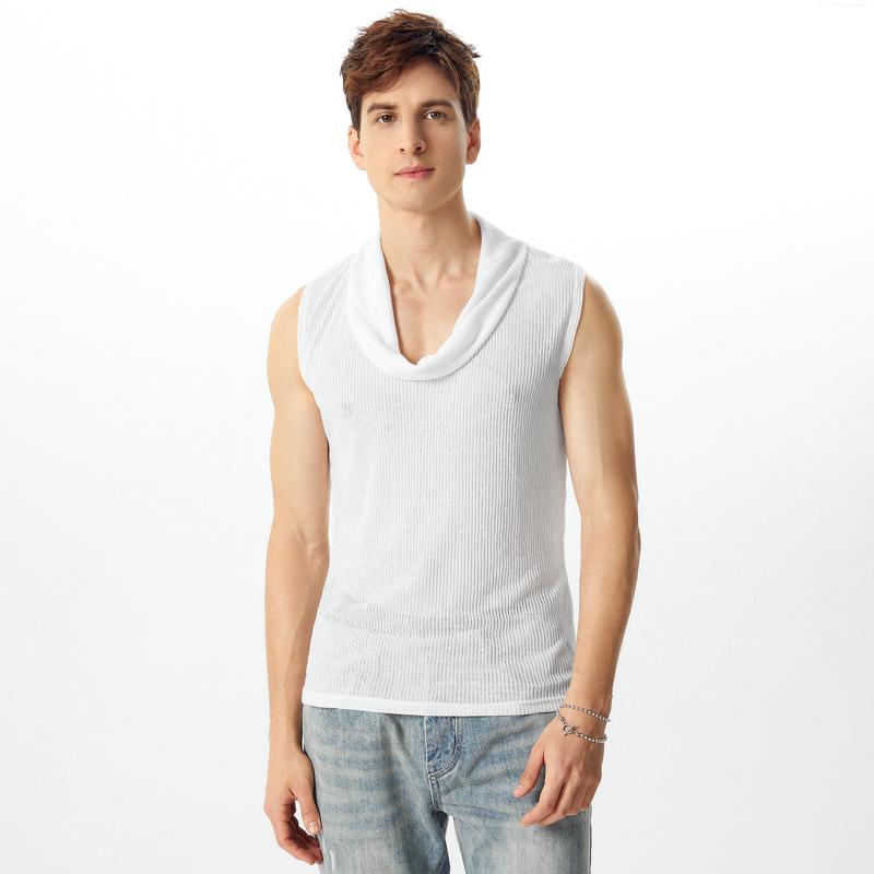 

INCERUN Men Cowl Neck Sleeveless Semi-Sheer Casual Rib Tank Tops Undershirts 2XL белый
