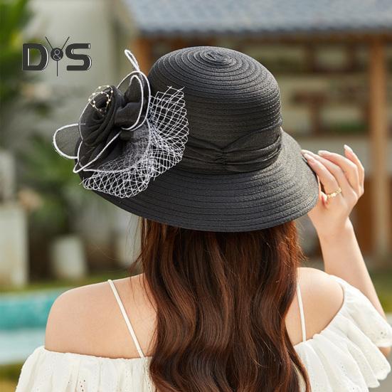 Chapeau de soleil Kentucky en organza pour femme, chapeau à large bord avec fleurs, idéal pour l'église, la plage, le Derby, pour un goûter ou un mariage