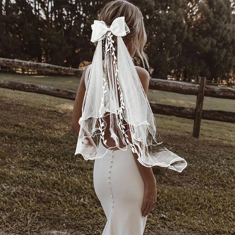 Flowing Girls Head Gauze Polyester Bridal Tulle Portable Bow Veil Hair Hoop  Photo Props