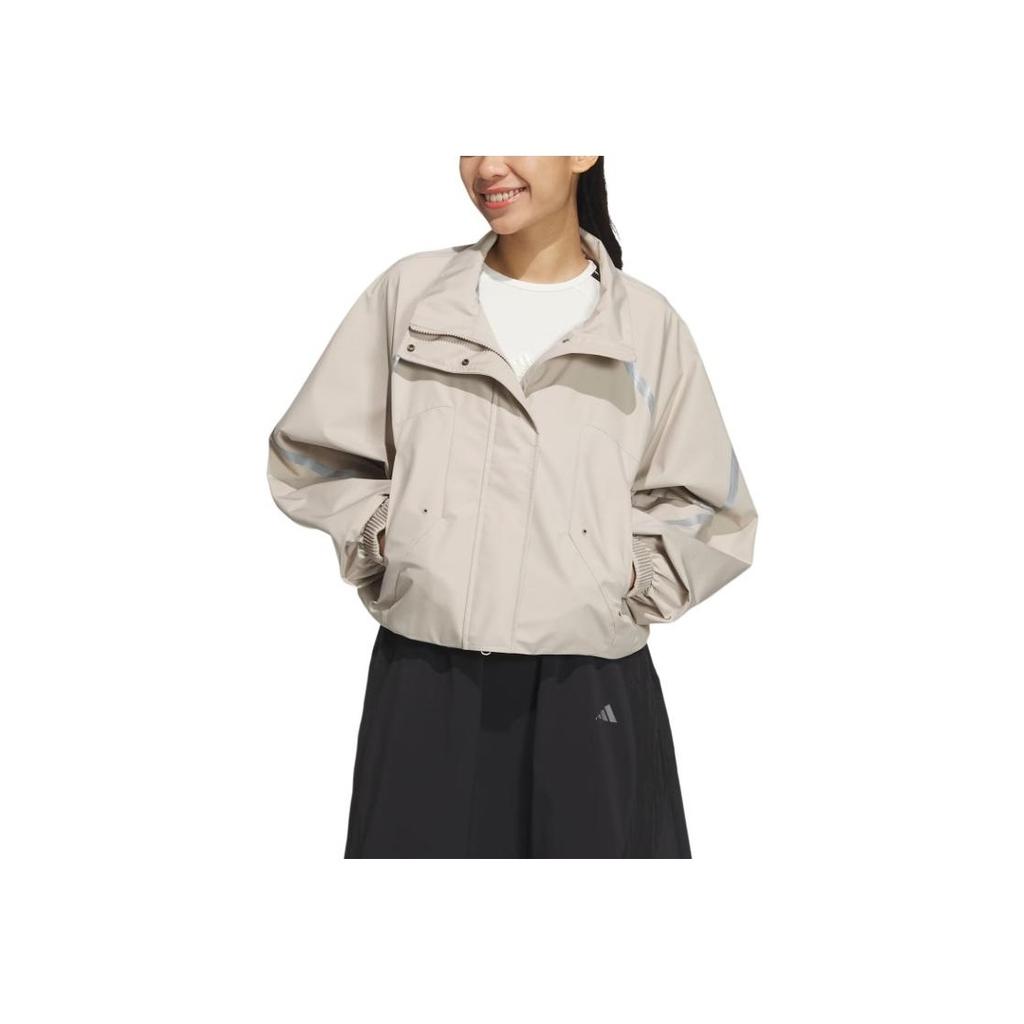 Adidas Water-Resistant Stand-Up Collar Sports Casual Jacket Women Jacket Light-Brown JM6195