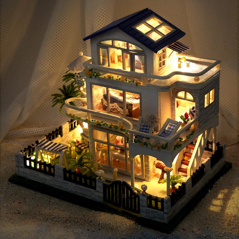 DIY European Villa Model: Handmade Wooden Miniature House - Perfect Birthday Gift for Men