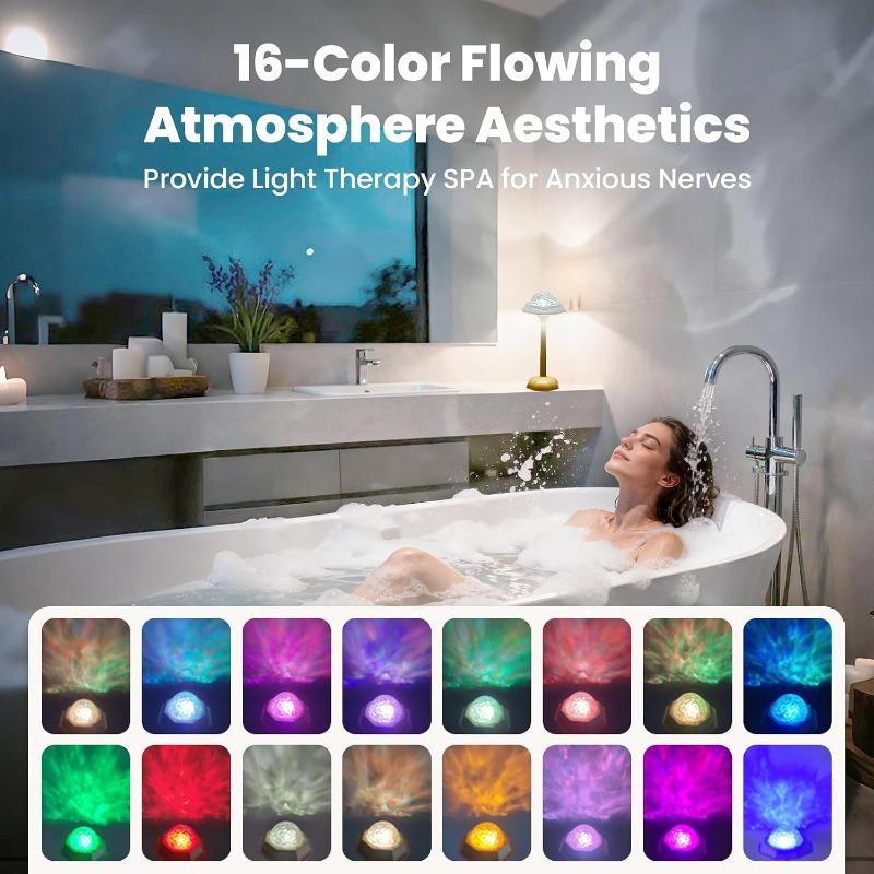 Lampada Impermeabile per Doccia Proiettore Onda Oceanica Luce Galassia Boreale 16 Colori RGB Ricaricabile Telecomando Lampada LED per Doccia Vasca da Bagno Decorazione