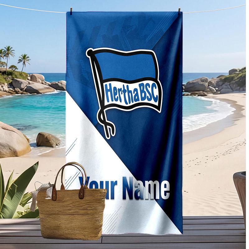 Hertha BSC Asciugamano da Spiaggia Stampato Personalizzato Logo Calcio Supporto Nome Personalizzato Testo Asciugamano Assorbente Per Sport Viaggio Regalo Speciale