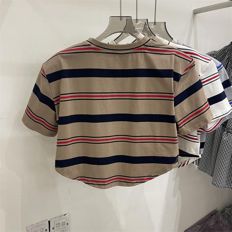 Summer Casual Loose T Shirt Women's Streetwear Harajuku Rainbow stripes Short Sleeve T-shirts for Women Y2k crop Tops student vintage clothes