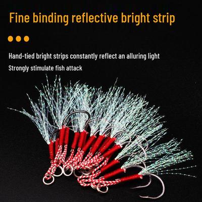 Luminous Silk Tied Single Hook Slow Jigging Sea Fishing Lure Tackle.
