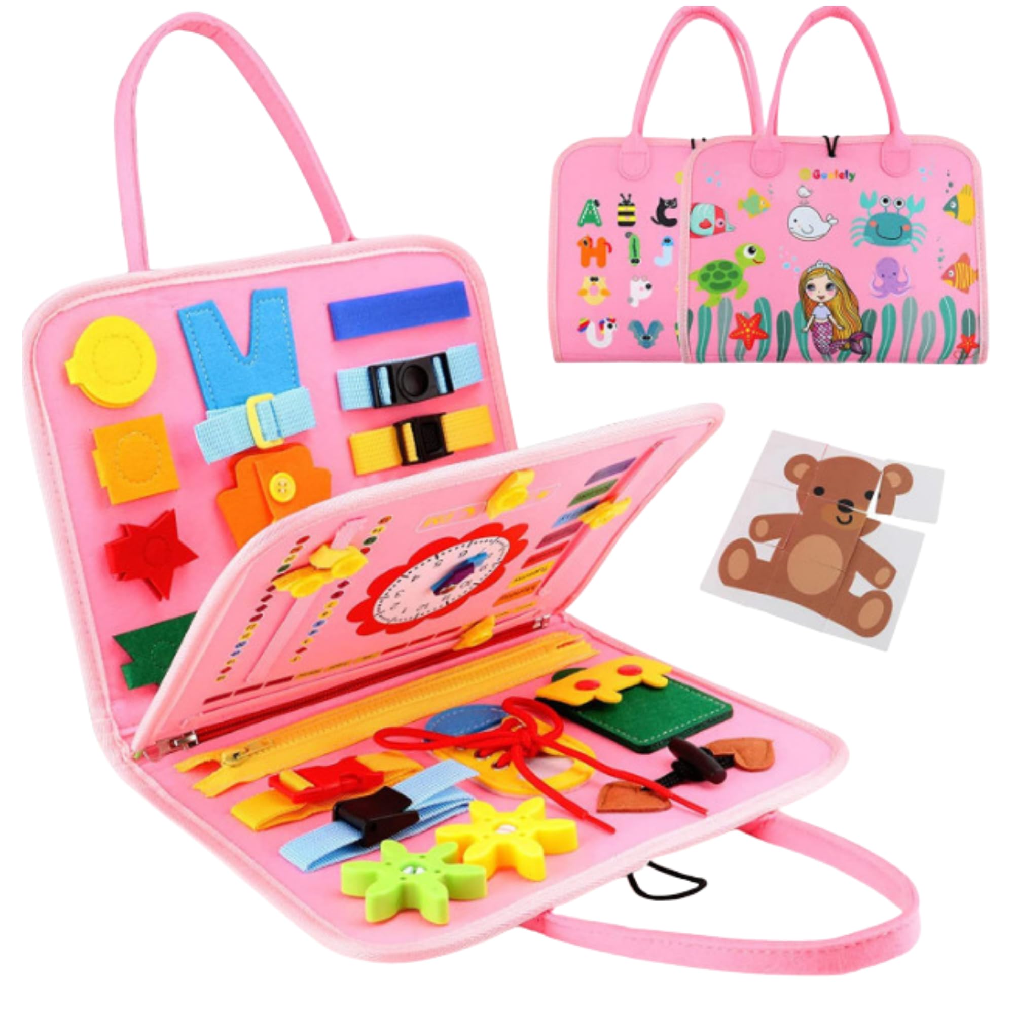 

Busy Board Montessori Toy for Dressing Finger Sensory Activity Fine Basic Motor Sensory Busy Travel Gift for Boys and Girls [NASSIA] Practice, рожевий