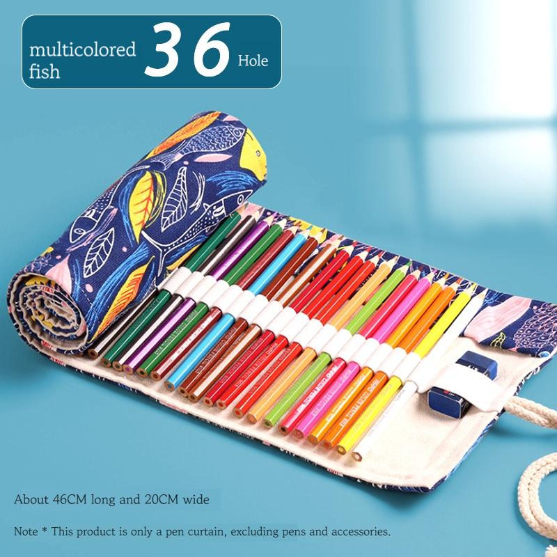 24/36/48/72 Hole Colorful Cloth Pencil Case Stationery Pencil Storage Bag Paint Brush Pen Bag Pencil Roll Case School Supplies