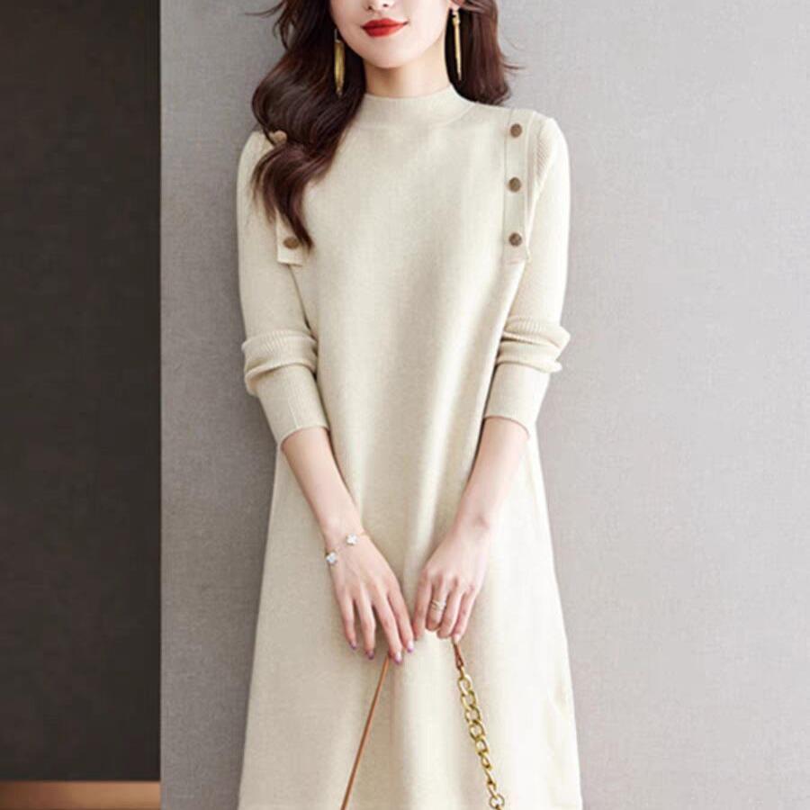 

Трикотажное платье-полуводолазка для женщин на осень и зиму с пальто, внутренним кроем, средней и длинной юбкой снизу 2XL