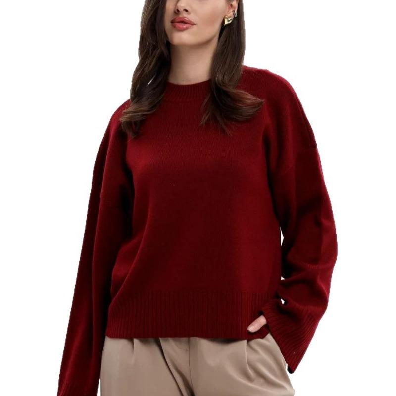 Women Loose Solid Color Long Sleeve High Neck Casual Knit Sweater