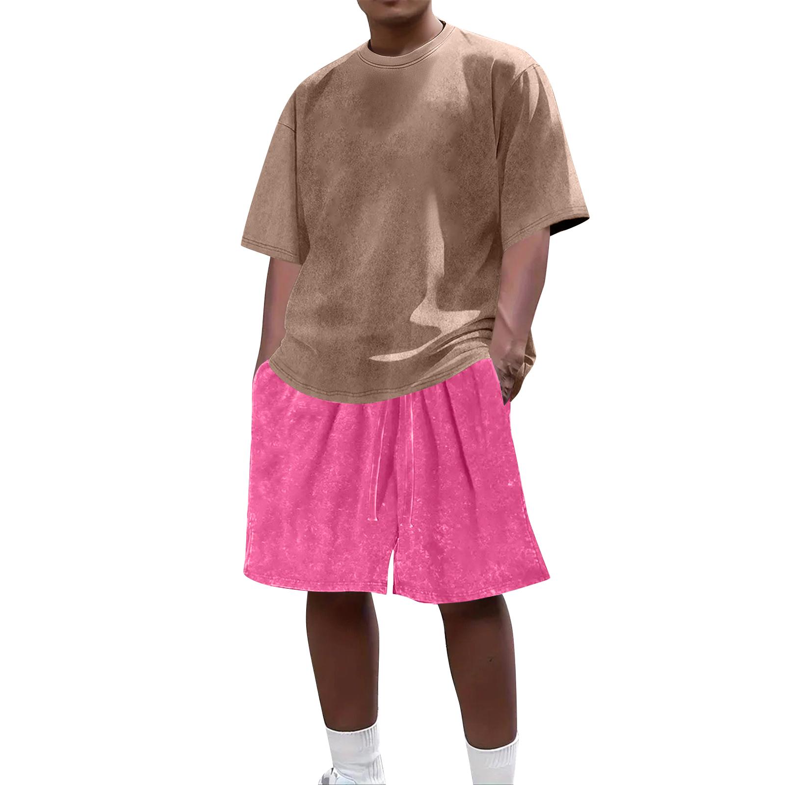 

Men s Summer Casual 2-Piece Outfit Round Men s Neck Short Sleeve Tee Shorts Set M хакі