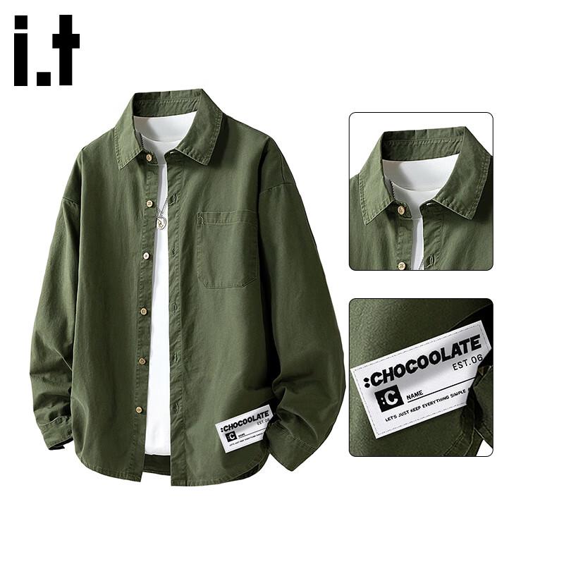 :CHOCOOLATEit Men's Loose Fit Cotton Long-Sleeve Shirt