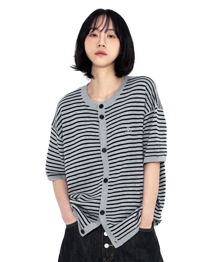 XTONZ Xtk182 Round Stripe Crop Cardigan (Gray)