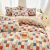 Floral Duvet Cover Queen Vintage Plaid Patchwork Bedding Set Boho Farmhouse Reversible Comforter Cover for Girls Women 4pcs Set