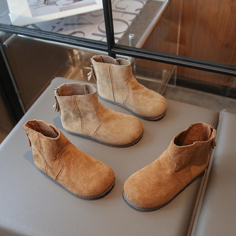 Children's Boots Girls' Ankle Boots Spring and Autumn New Style Girls' ankle Boots Soft-soled Buken Yellow boots