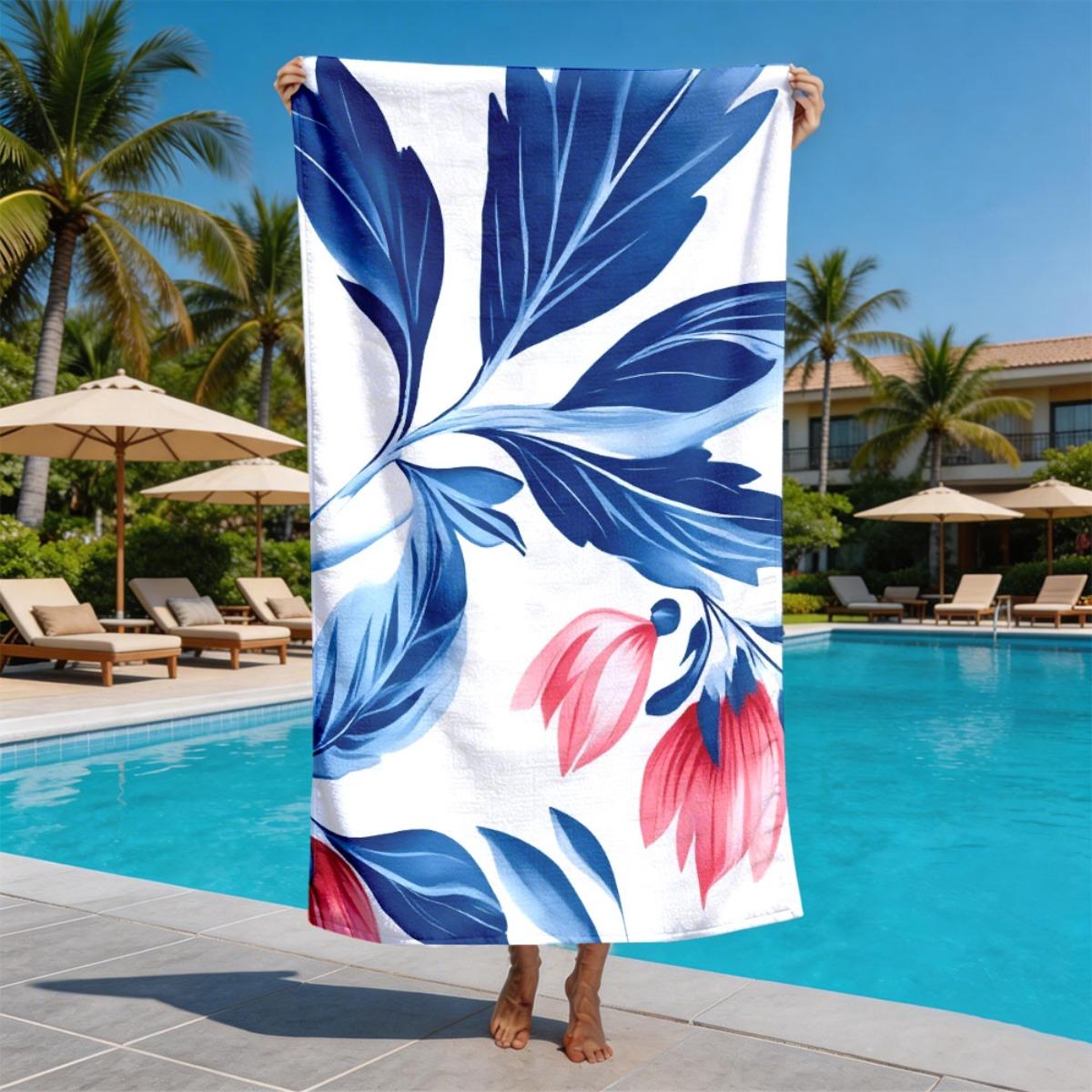 

Watercolor style tropical flower pattern polyester microfiber beach towel is highly absorbent, suitable swimming beach outings W40*H60(CM)