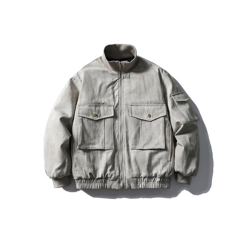 QIYOU Winter 2025 American Retro Stand Collar Cotton Jacket with Large Pockets
