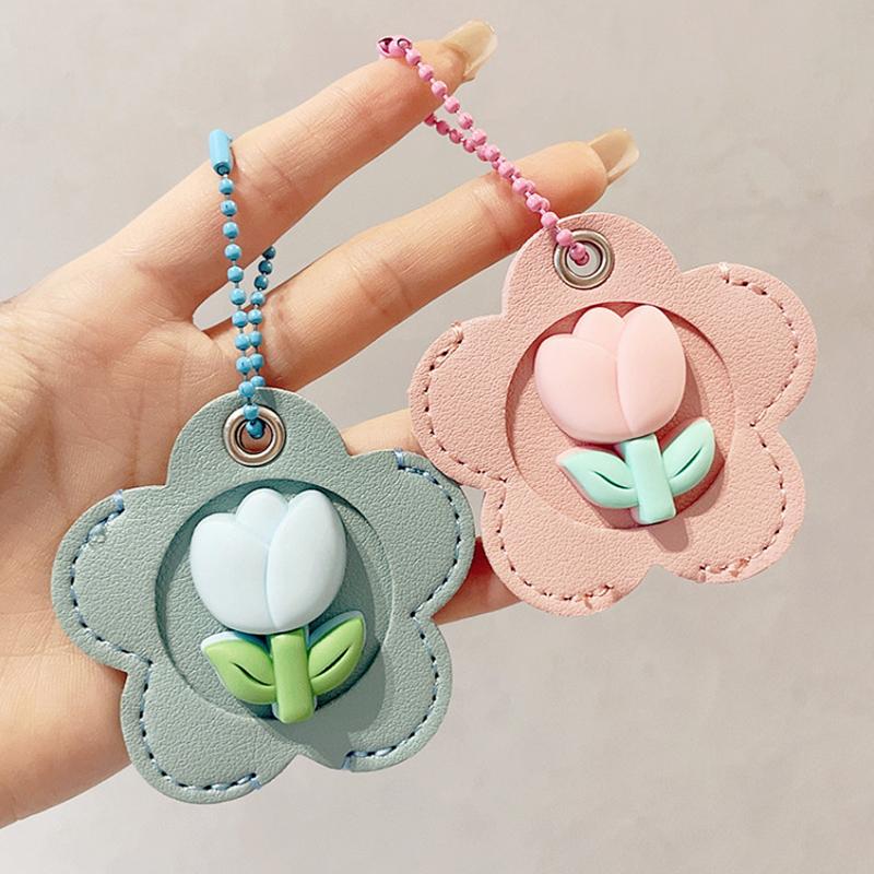2PCS/Set Keyrings Convenient 3D Tulip Design Accessories Keychain Cute Access Card Holder Multi-Functional Multicolor