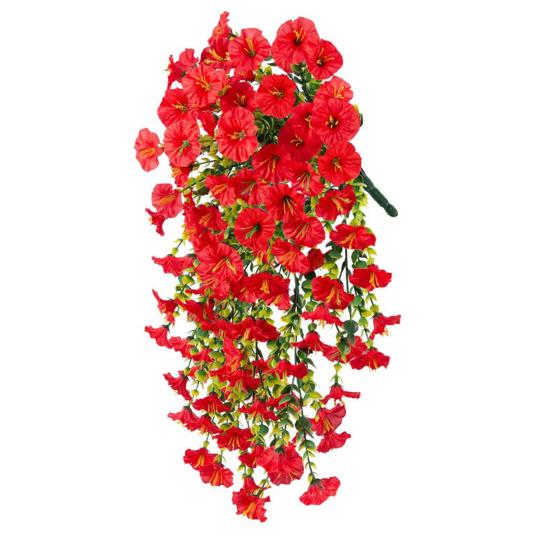 

Artificial Flowers for Outdoor, Fake Hanging Morning Glory with Eucalyptus Leaves, UV Resistant Faux Plants Petunias Trailing Vines 1pc A