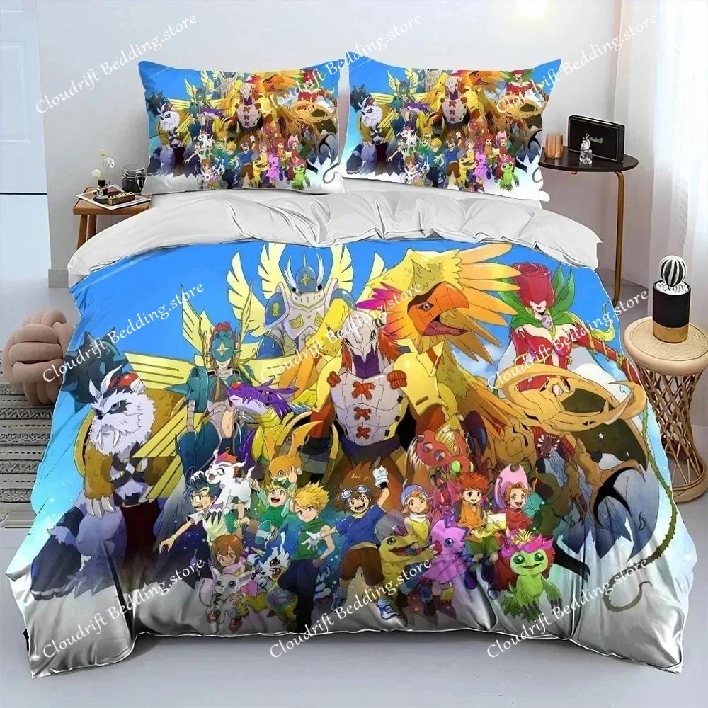 Anime Digimon Adventure Monster Bedding Set Duvet Cover Bed Set Quilt Cover Pillowcase Comforter King Queen Size Boys Adult