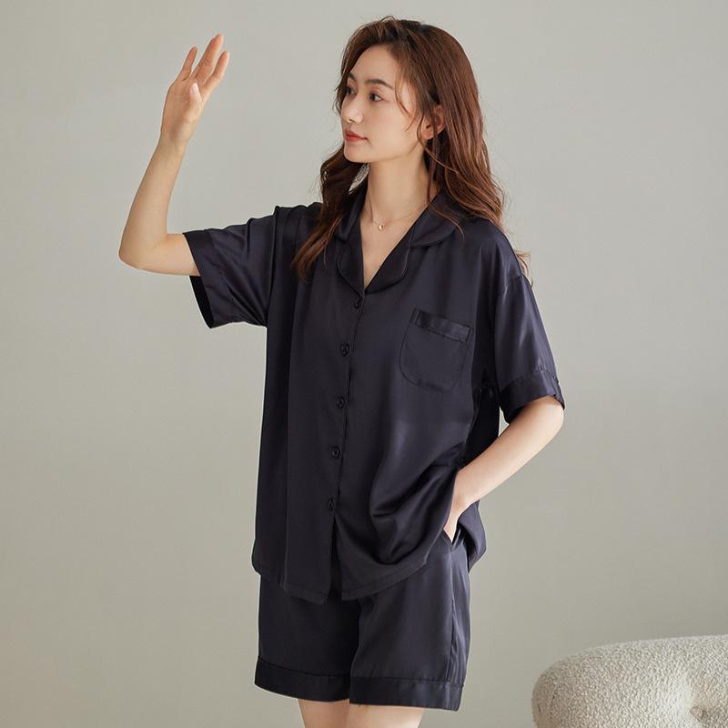 Pajamas Ladies Summer Summer Ice Silk Short Sleeve Shorts Thin Silk Cool Simulation Silk Loungewear Women's Suit