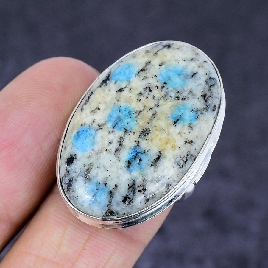 Natural K2 Blue Azurite Gemstone 925 Sterling Silver Jewelry Ring Size 7 I5H70