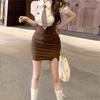 Summer Academy Style Small Strap Skirt Waist Sweet Spice Girl Short Skirt Chic Skirt Fake Two-piece Dress