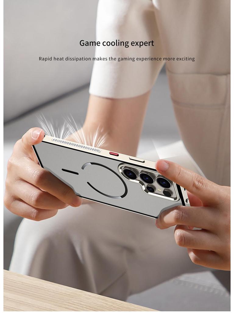 Samsung S26 Ultra Frosted Metal Frame Phone Case with Cooling Magnetic Ring - Exclusive Cross-Border Use