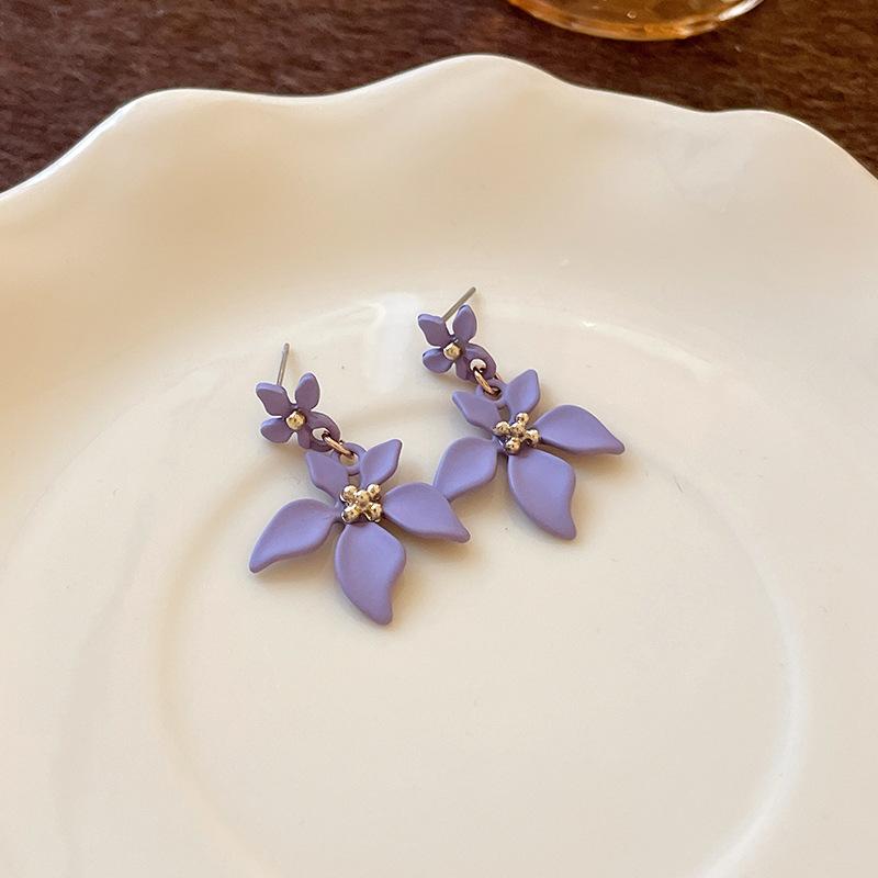 Silver needle dopamine flower pendant earrings fashion temperament sweet earrings exquisite versatile earrings niche high sense
