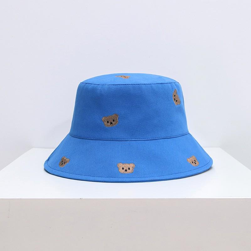 Hat female embroidery cartoon bear bucket hat versatile sunscreen sun hat student face cover spring and autumn basin hat tide