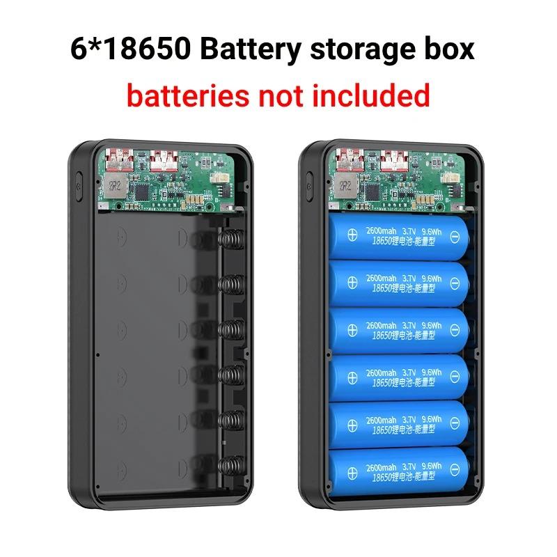 6*18650 Power Bank Bateriový Box Duální USB Typ C Nabíjecí Skořepina s kempingovými světly 20000mAh Externí Pouzdro Power Banky Úložný Box na Nabíjení Baterií